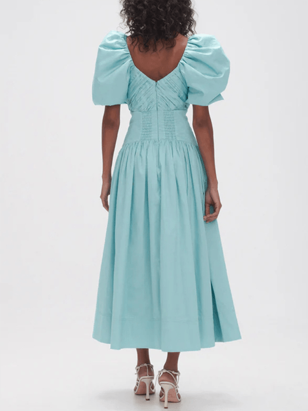 Midi Jurk met V-hals en Pofmouwen - Group4 - Jurkjes.co