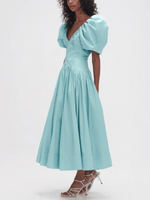 Midi Jurk met V-hals en Pofmouwen - Group4 - Jurkjes.co