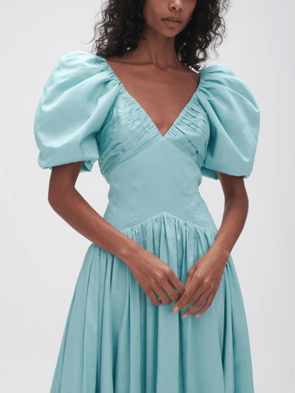 Midi Jurk met V-hals en Pofmouwen - Group4 - Jurkjes.co