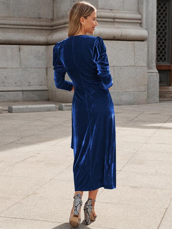 Midi Jurk met V-hals en Pofmouwen - Maxi Dresses - Jurkjes.co