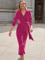 Midi Jurk met V-hals en Pofmouwen - Maxi Dresses - Jurkjes.co