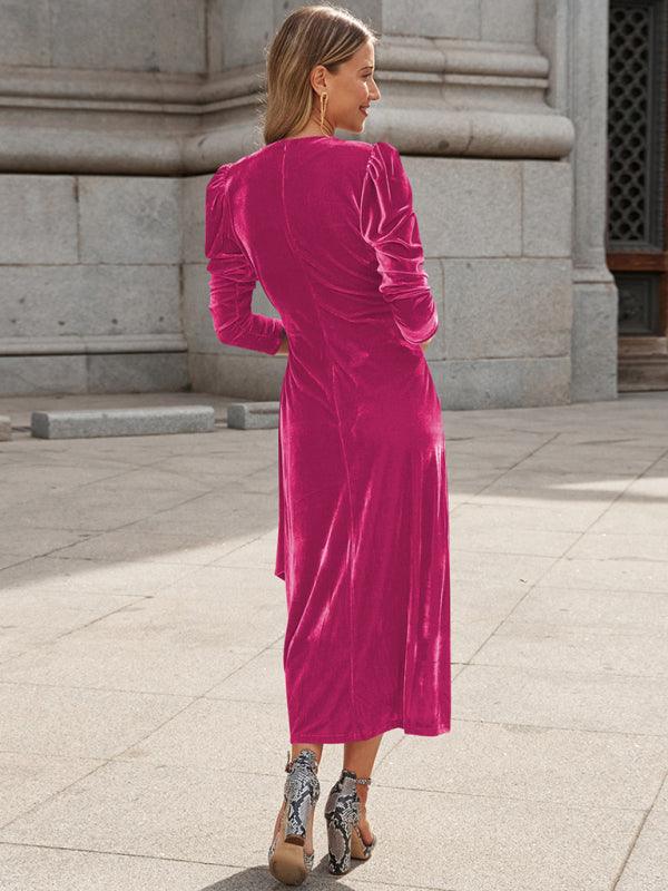 Midi Jurk met V-hals en Pofmouwen - Maxi Dresses - Jurkjes.co