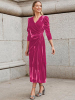 Midi Jurk met V-hals en Pofmouwen - Maxi Dresses - Jurkjes.co