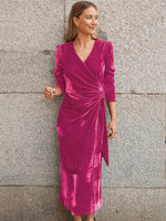 Midi Jurk met V-hals en Pofmouwen - Maxi Dresses - Jurkjes.co