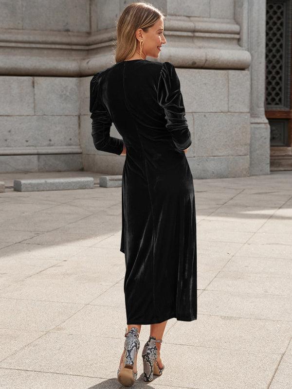 Midi Jurk met V-hals en Pofmouwen - Maxi Dresses - Jurkjes.co