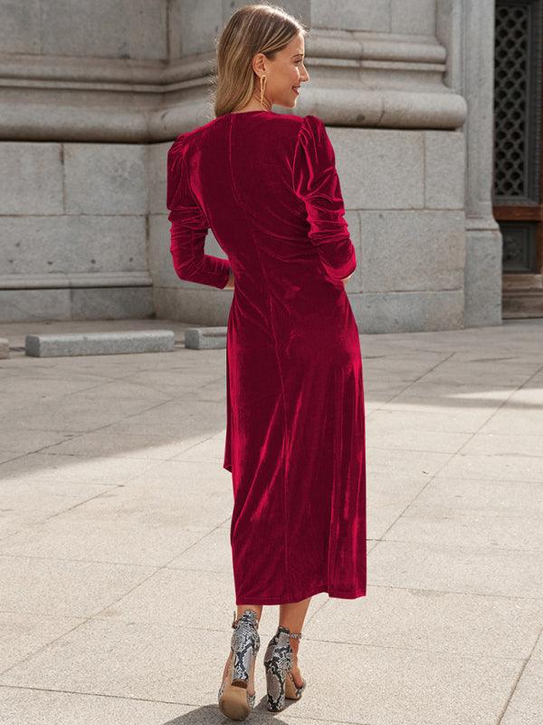 Midi Jurk met V-hals en Pofmouwen - Maxi Dresses - Jurkjes.co