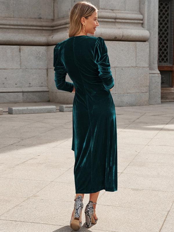 Midi Jurk met V-hals en Pofmouwen - Maxi Dresses - Jurkjes.co
