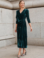 Midi Jurk met V-hals en Pofmouwen - Maxi Dresses - Jurkjes.co