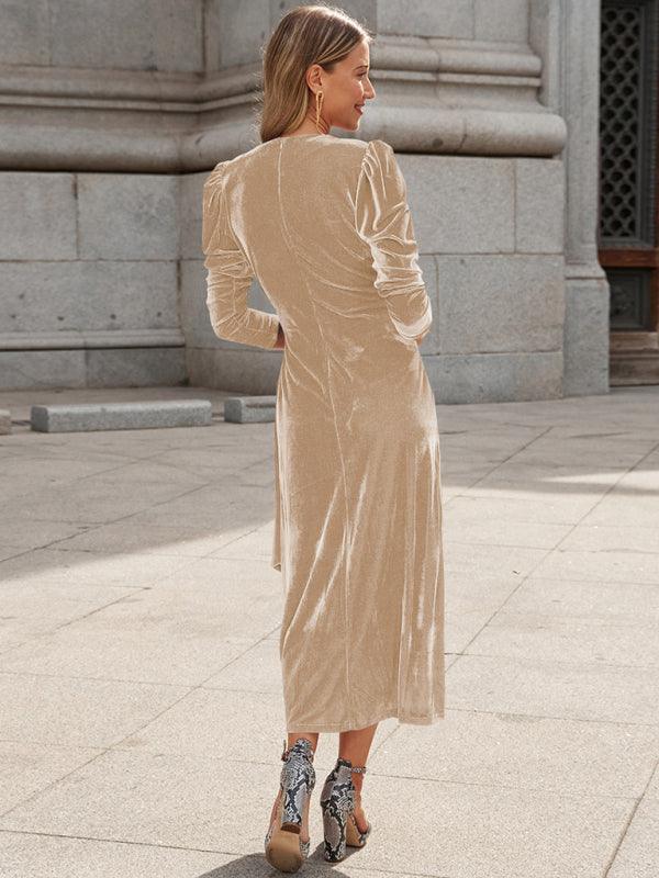 Midi Jurk met V-hals en Pofmouwen - Maxi Dresses - Jurkjes.co