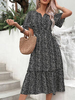 Midi Jurk met V-hals en Polka Dot Print - Group2 - Jurkjes.co