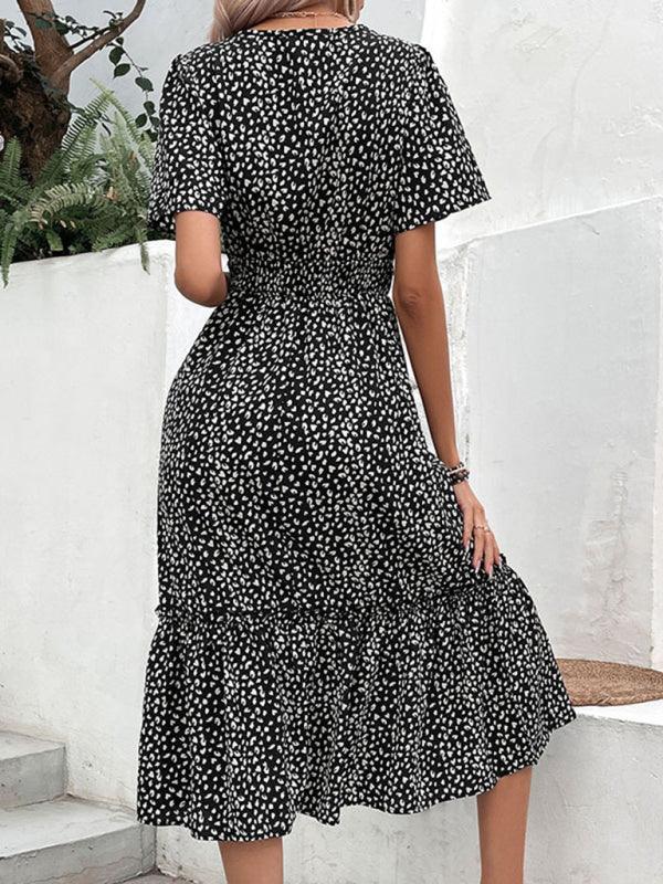 Midi Jurk met V-hals en Polka Dot Print - Group2 - Jurkjes.co