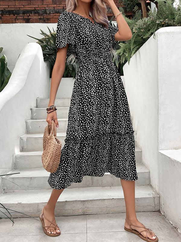 Midi Jurk met V-hals en Polka Dot Print - Group2 - Jurkjes.co