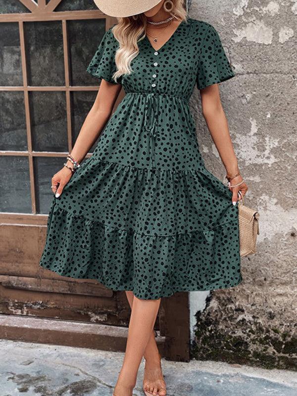 Midi Jurk met V-hals en Polka Dots - Midi Dresses - Jurkjes.co