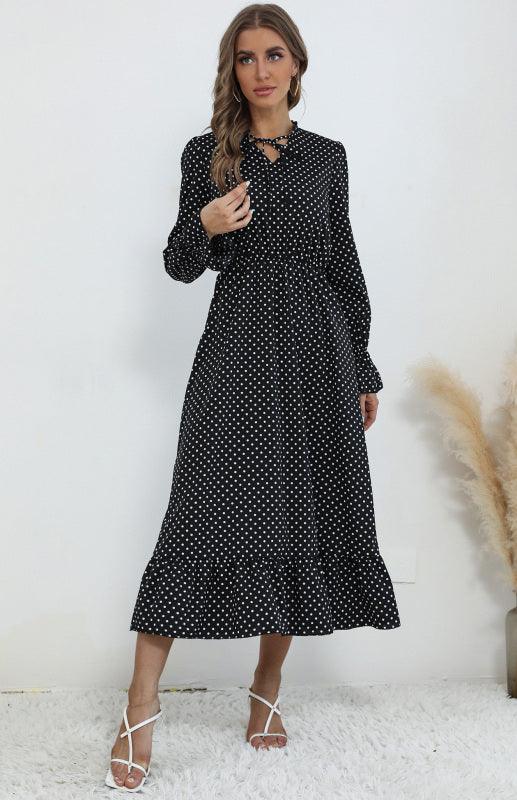 Midi Jurk met V-hals en Polka Dots - Midi Dresses - Jurkjes.co
