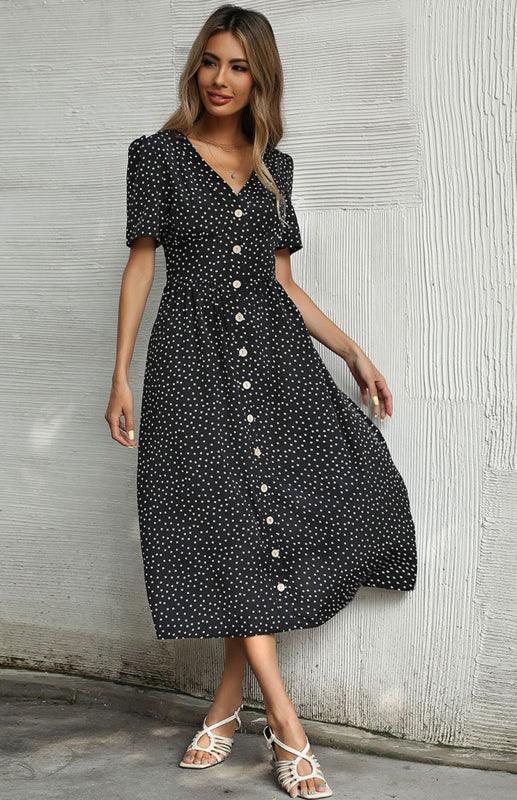 Midi Jurk met V-hals en Polka Dots - Midi Dresses - Jurkjes.co