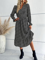 Midi Jurk met V-hals en Polka Dots - Midi Dresses - Jurkjes.co