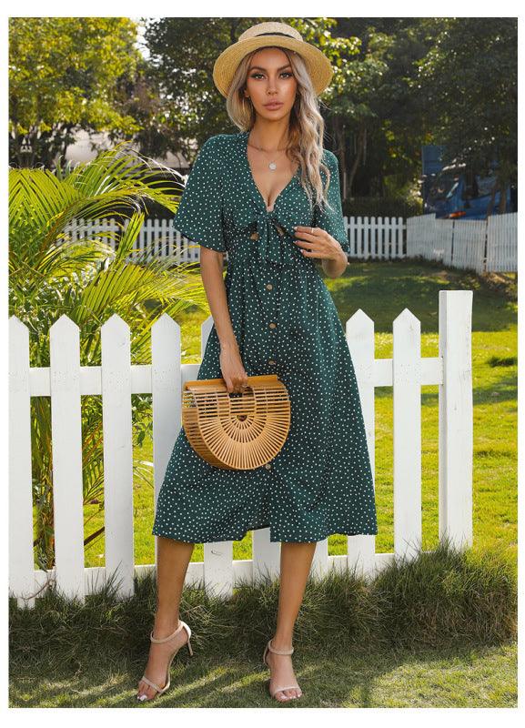 Midi Jurk met V-hals en Polka Dots - Midi Dresses - Jurkjes.co