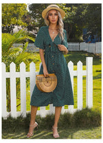 Midi Jurk met V-hals en Polka Dots - Midi Dresses - Jurkjes.co