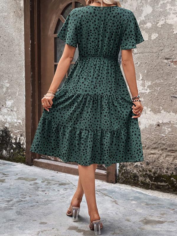 Midi Jurk met V-hals en Polka Dots - Midi Dresses - Jurkjes.co