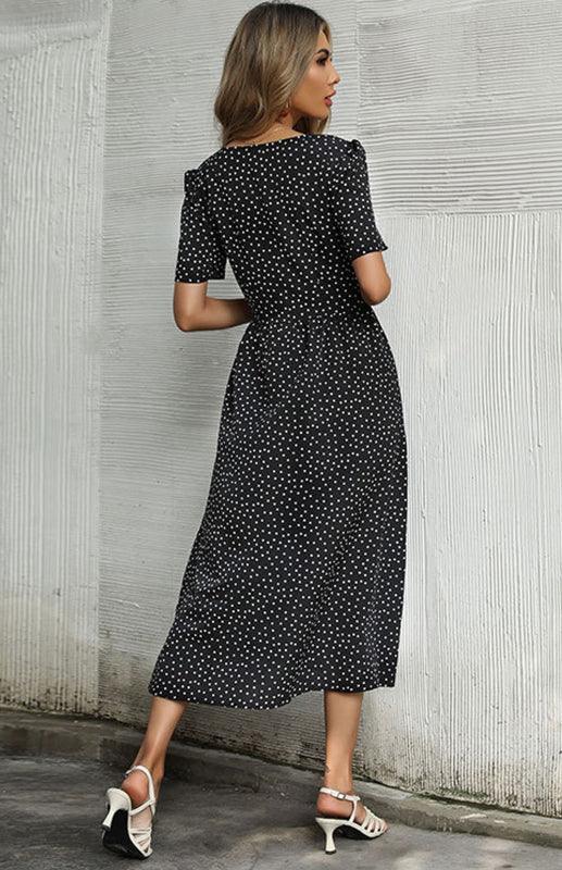 Midi Jurk met V-hals en Polka Dots - Midi Dresses - Jurkjes.co