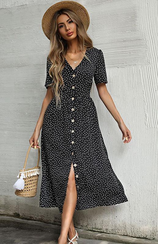 Midi Jurk met V-hals en Polka Dots - Midi Dresses - Jurkjes.co