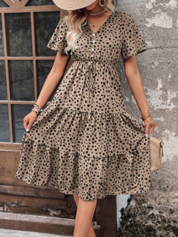 Midi Jurk met V-hals en Polka Dots - Midi Dresses - Jurkjes.co