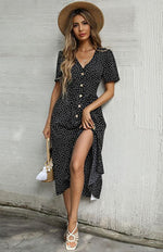 Midi Jurk met V-hals en Polka Dots - Midi Dresses - Jurkjes.co