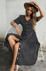 Midi Jurk met V-hals en Polka Dots - Midi Dresses - Jurkjes.co