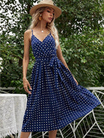 Midi Jurk met V-hals en Polkadot Print - Group3 - Jurkjes.co