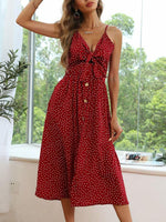 Midi Jurk met V-hals en Polkadot Print - Midi Dresses - Jurkjes.co