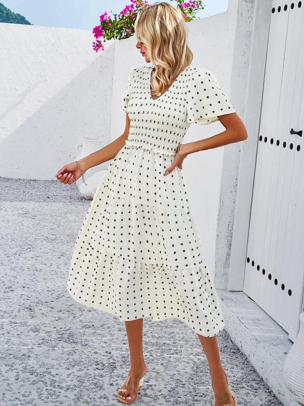Midi Jurk met V-hals en Polkadot Print - Midi Dresses - Jurkjes.co