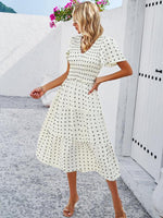 Midi Jurk met V-hals en Polkadot Print - Midi Dresses - Jurkjes.co