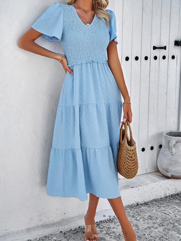 Midi Jurk met V-hals en Polkadot Print - Midi Dresses - Jurkjes.co