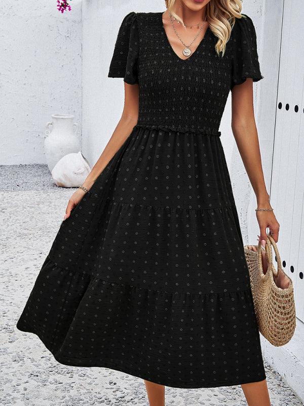 Midi Jurk met V-hals en Polkadot Print - Midi Dresses - Jurkjes.co