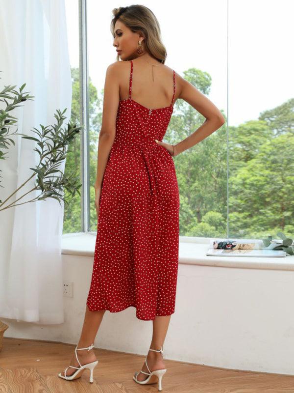 Midi Jurk met V-hals en Polkadot Print - Midi Dresses - Jurkjes.co