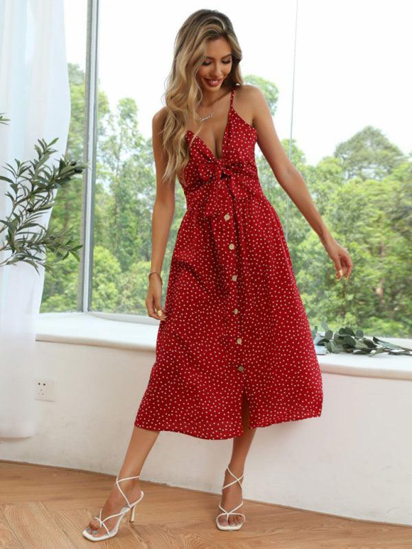 Midi Jurk met V-hals en Polkadot Print - Midi Dresses - Jurkjes.co
