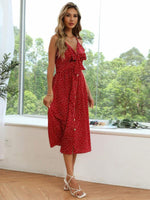 Midi Jurk met V-hals en Polkadot Print - Midi Dresses - Jurkjes.co