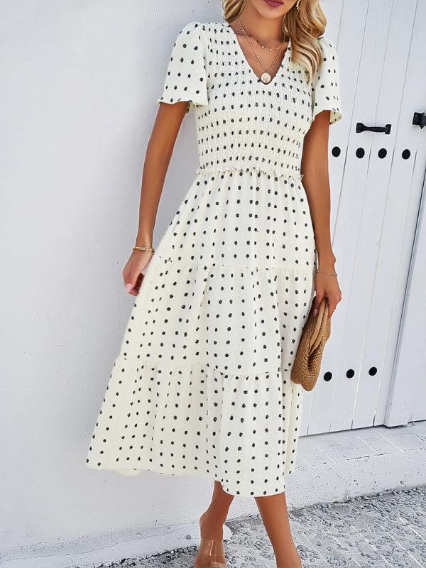 Midi Jurk met V-hals en Polkadot Print - Midi Dresses - Jurkjes.co