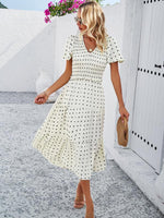 Midi Jurk met V-hals en Polkadot Print - Midi Dresses - Jurkjes.co