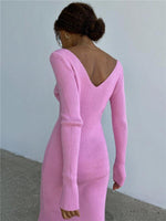 Midi Jurk met V-hals en Ribbelstructuur - Midi Dresses - Jurkjes.co