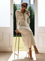 Midi Jurk met V-hals en Ribbeltextuur - Maxi Dresses - Jurkjes.co