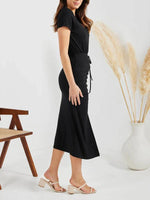 Midi Jurk met V-hals en Rimpelkoord - Midi Dresses - Jurkjes.co