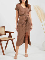 Midi Jurk met V-hals en Rimpelkoord - Midi Dresses - Jurkjes.co