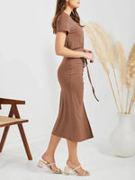 Midi Jurk met V-hals en Rimpelkoord - Midi Dresses - Jurkjes.co