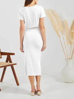 Midi Jurk met V-hals en Rimpelkoord - Midi Dresses - Jurkjes.co