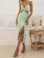 Midi Jurk met V-hals en Rimpelrand - Midi Dresses - Jurkjes.co