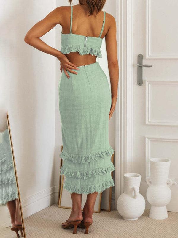 Midi Jurk met V-hals en Rimpelrand - Midi Dresses - Jurkjes.co