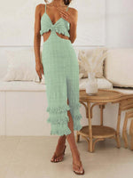 Midi Jurk met V-hals en Rimpelrand - Midi Dresses - Jurkjes.co