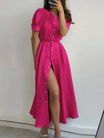 Midi Jurk met V-hals en Sexy Split - Midi Dresses - Jurkjes.co