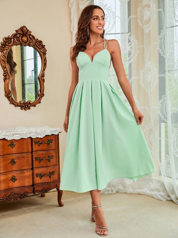 Midi Jurk met V-hals en Spaghettibandjes - Maxi Dresses - Jurkjes.co